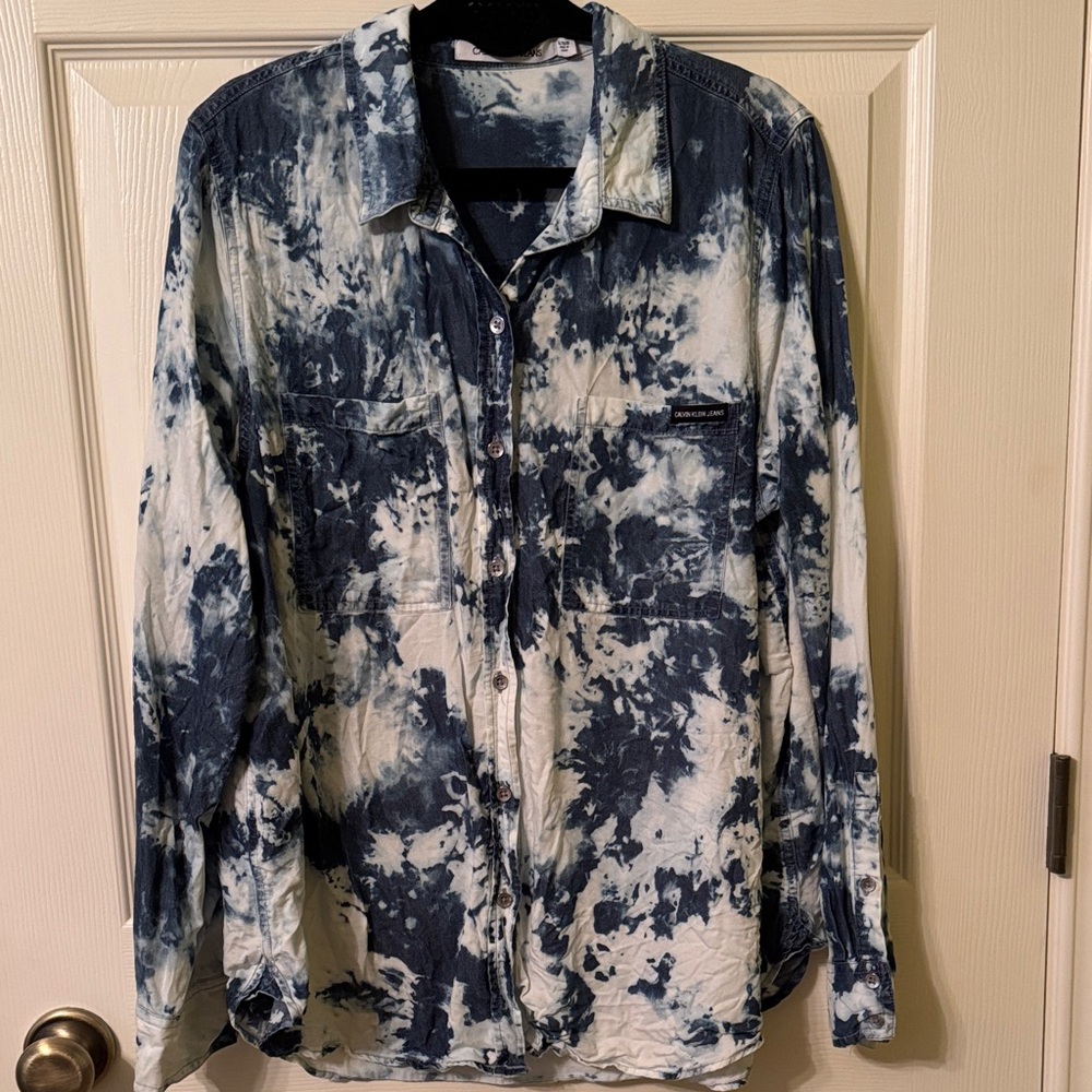 Calvin Klein Jeans Blue and White Button Down Shirt